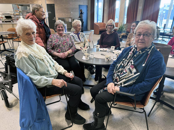 Gjeng med seniorer på kafe