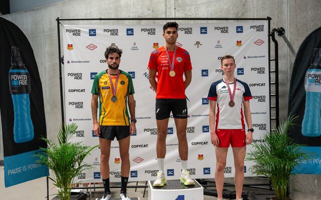 Seierspallen 3000 meter menn. Fra venstre: Jacob Boutera, gullvinner Kristoffer Sagli og Magnus Øyen. (Foto: Samuel Hafsahl)