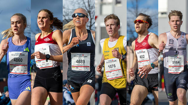 Det var mange gode løp i Drammen 10k. Dette var de beste norske løperne: Amalie Sæten, Kristine Meinert Rød, Marte Mæhlum Johansen, Mathias Flak, Sjur Krystad Prestsæter, Vegard Vesterhaug Warnes. (Alle foto: Samuel Hafsahl)