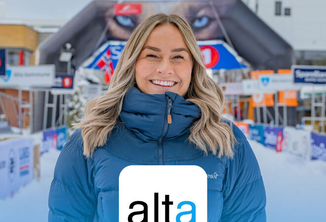 Alta-appen ikon med dame i bakgrunnen