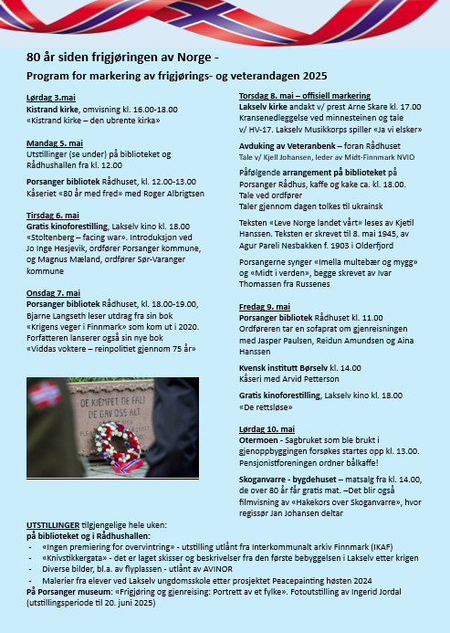Program for markering av frigjørings- og veterandagen 2025 - program inndelt pr ukedag