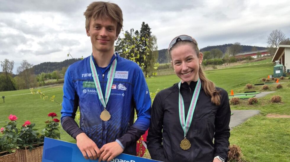 Ole Tafjord Suhrke og Liv Tone Heramb fikk både KM-gull og vinnerbonus i KM i terrengløp. (Foto: arrangør)