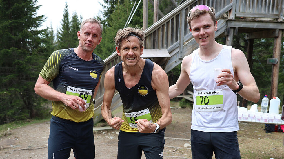 De tre beste herrene i Malvikingen Opp 2025. Fra venstre: Anders Lundli, Thomas Kjetland og Eirik Andreas Mortensbakke. (Foto: Tom-Arild Hansen)