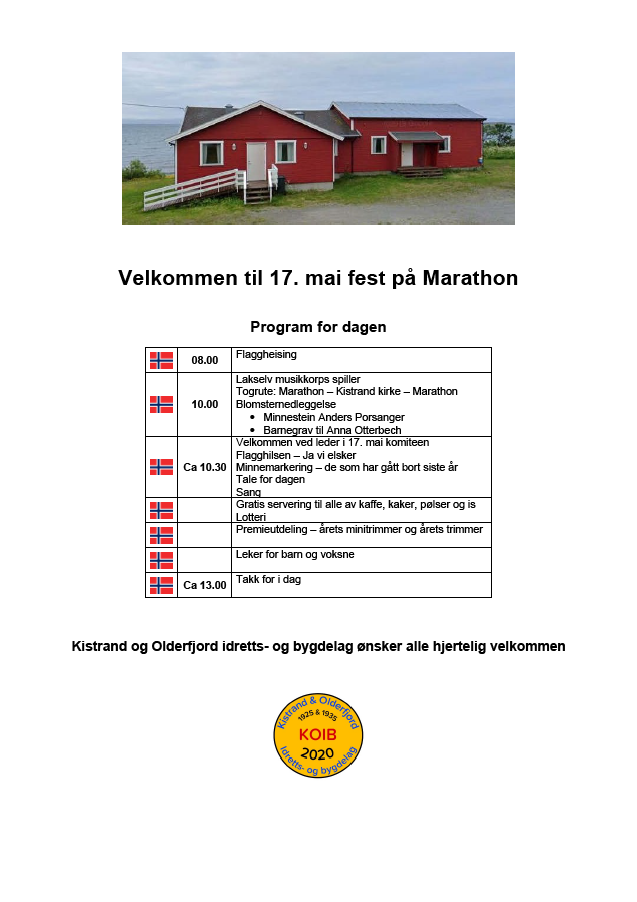 bilde av program for markering av 17. mai i Olderfjord- Kistrand - Smørfjord