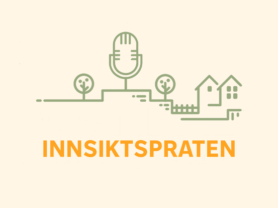 Logo for kommunen sin podcast. Mikofon og teksten Innsiktspraten.