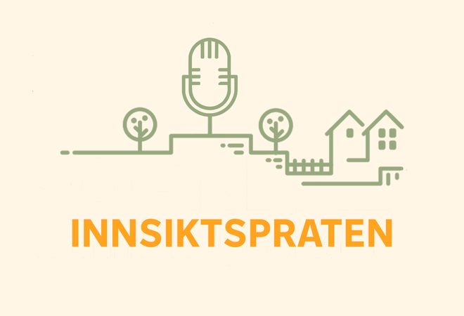 Logo for kommunen sin podcast. Mikofon og teksten Innsiktspraten.