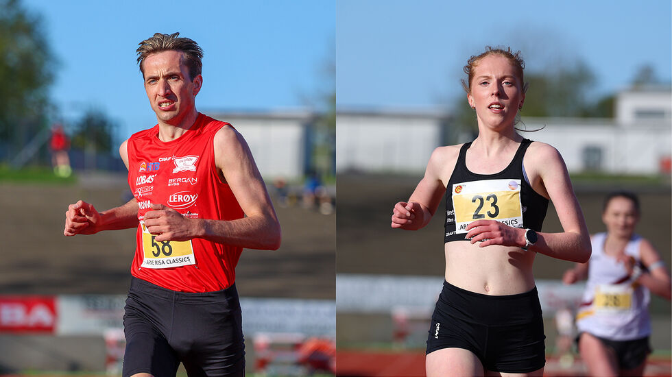 Trygve Feidje Mjelde og Andrea Nygård Vie var de beste på 3000 meter, som var hovedøvelsen i Arne Risa Classic. (Alle foto: Arne Dag Myking)