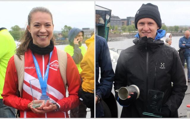 Vinnerne av Hamarløpet 2025: Vilde Antonsen og Petter Johansen. (Foto: Rolf Bakken)