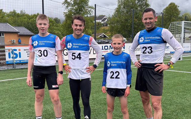 De fire raskeste herrene: F.v. Kristian Skjeflo Unhjem (tid 17.00) , Petter Engdahl (15.41), Bastian Straume Indredavik (17.22) og Bård Indredavik (17.22). (Foto: Siw Kathrine Tokle)
