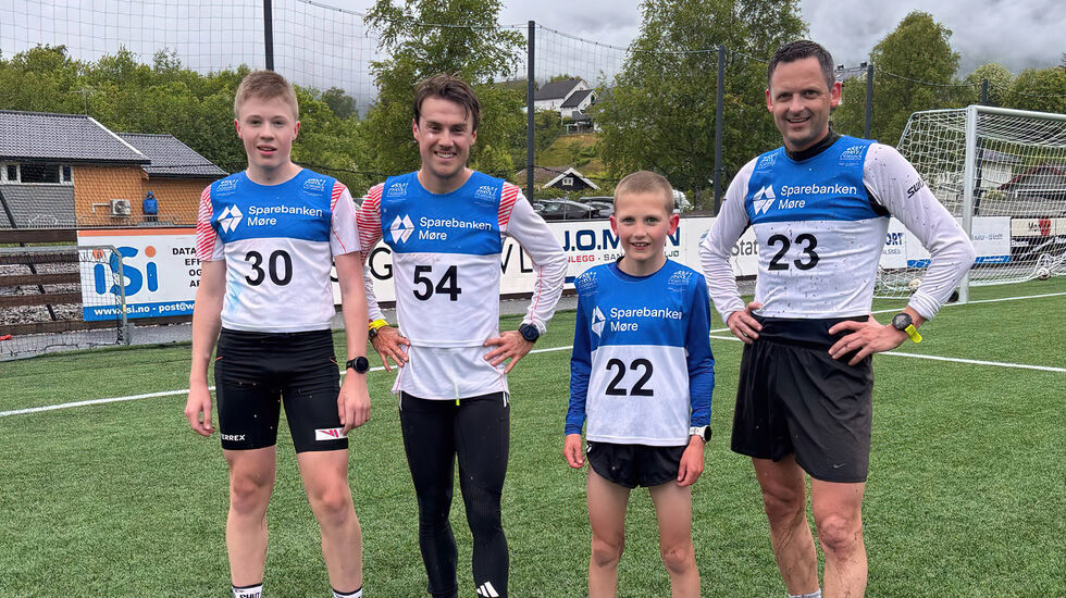 De fire raskeste herrene: F.v. Kristian Skjeflo Unhjem (tid 17.00) , Petter Engdahl (15.41), Bastian Straume Indredavik (17.22) og Bård Indredavik (17.22). (Foto: Siw Kathrine Tokle)