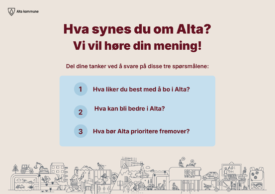 Plakat med tre spørsmål om Alta.