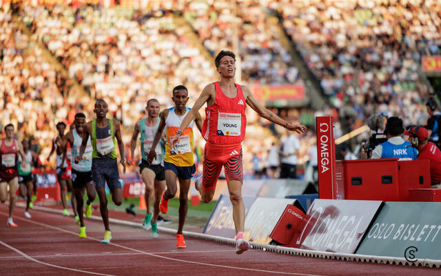 Nico Young fra USA viste seg som den klart beste 5000 m-løperen på Bislett. (Foto: Syvain Cavatz)
