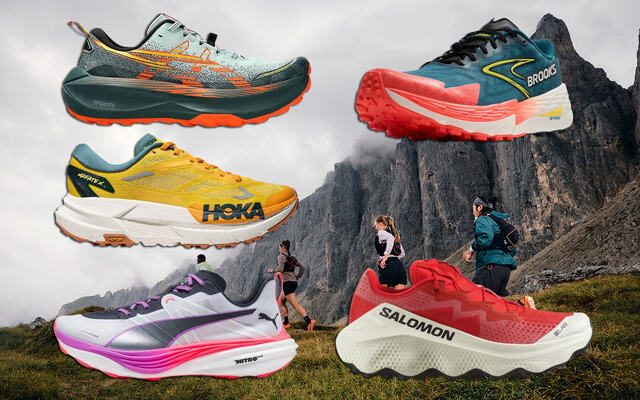 Kondis har testet noen av årets løpesko for terrenget. Flere av disse er såkalte supersko som har tykke mellomsåler med responsivt og lett superskum og avstivende karbonplater. (Illustrasjonsfoto: Asics + produsentene)