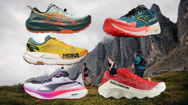 Kondis har testet noen av årets løpesko for terrenget. Flere av disse er såkalte supersko som har tykke mellomsåler med responsivt og lett superskum og avstivende karbonplater. (Illustrasjonsfoto: Asics + produsentene)