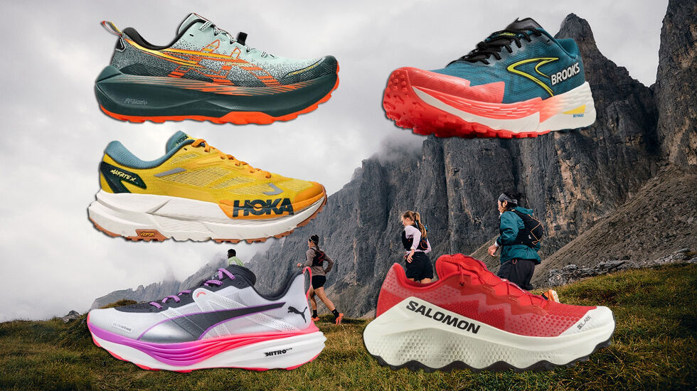 Kondis har testet noen av årets løpesko for terrenget. Flere av disse er såkalte supersko som har tykke mellomsåler med responsivt og lett superskum og avstivende karbonplater. (Illustrasjonsfoto: Asics + produsentene)
