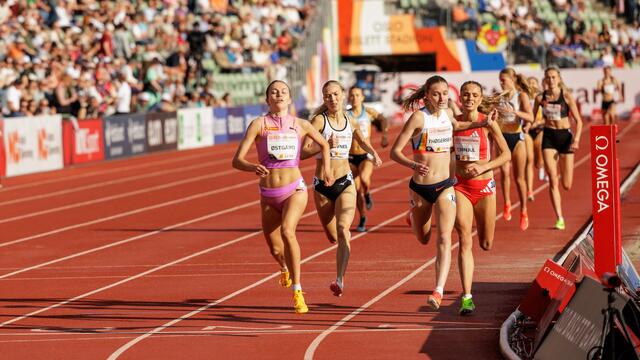 Ingeborg Østgård var igjen den mest spurtsterke på oppløpet, som her under Bislett Games. (Foto: Sylvain Cavatz)