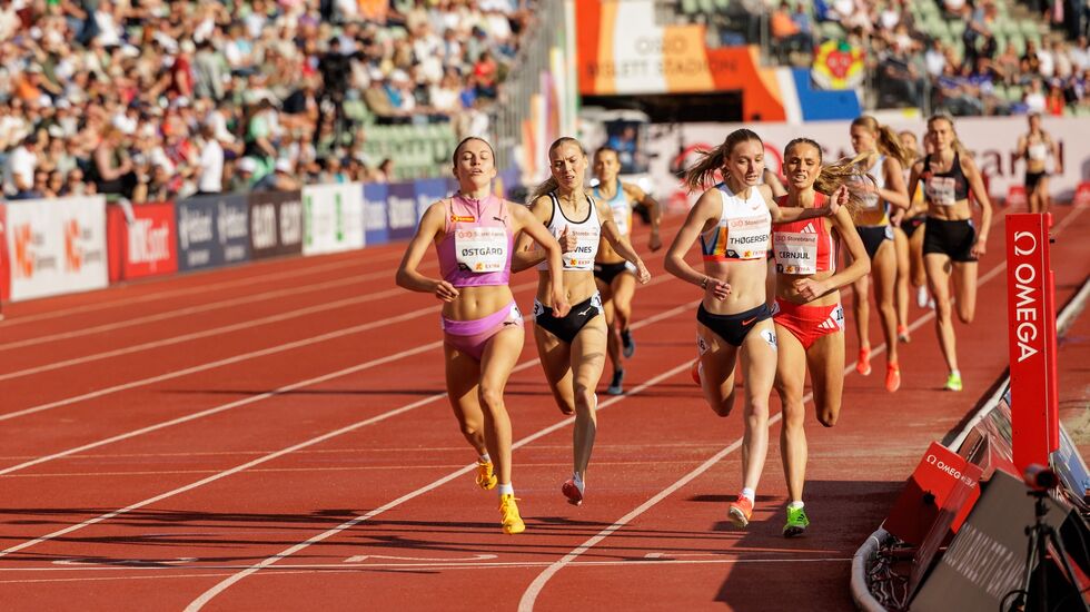 Ingeborg Østgård var igjen den mest spurtsterke på oppløpet, som her under Bislett Games. (Foto: Sylvain Cavatz)