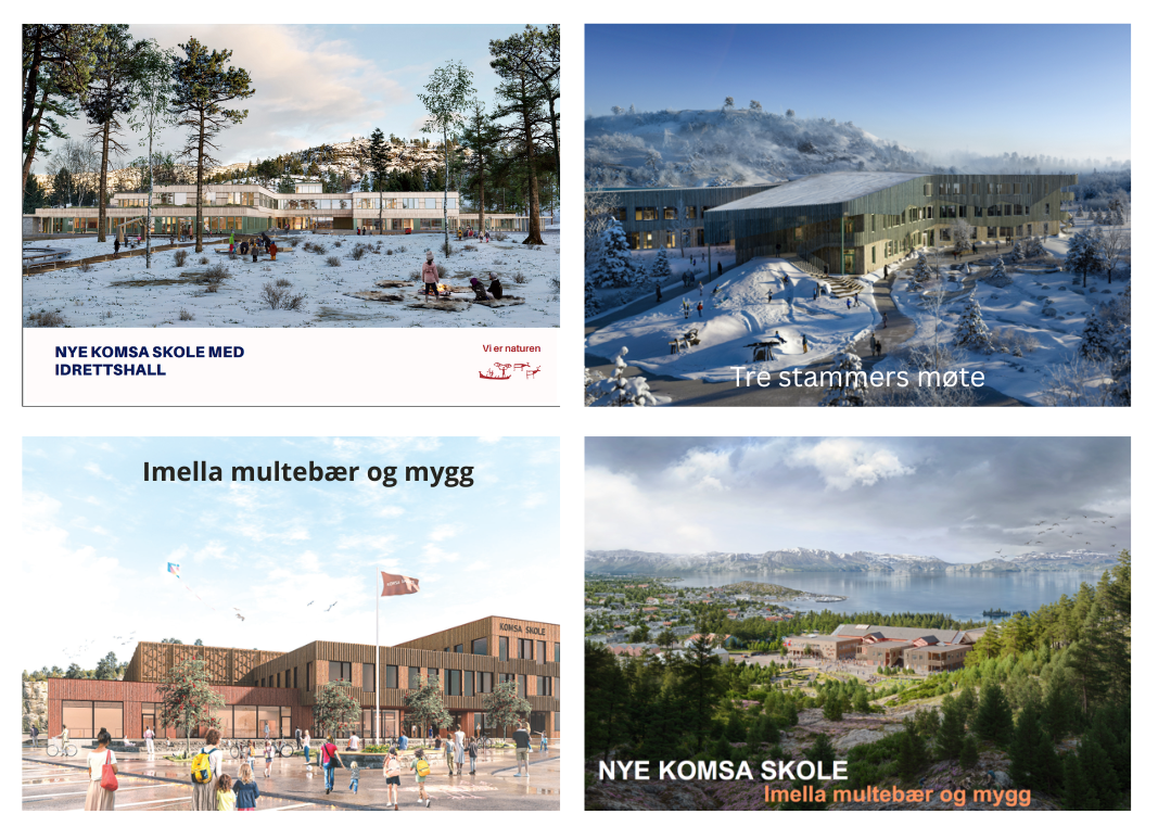 De fire innsendte forslagene til ny Komsa skole
