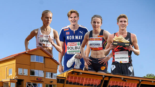 Anne Gine Løvnes, Ole Jakob Solbu, Ingeborg Østgård og Andreas Fjeld Halvorsen er noen av de norske løperne som kanskje kan ta en medalje i U23-EM på Fana Stadion i Bergen, som foregår 17. - 20. juli. (Foto: Bjørn Johannessen, Samuel Hafsahl, fotomontasje: Arne Dag Myking) Anne Gine Løvnes, Ole Jakob Solbu, Ingeborg Østgård og Andreas Fjeld Halvorsen er noen av de norske løperne som kanskje kan ta en medalje i U23-EM på Fana Stadion i Bergen, som foregår 17. - 20. juli. (Foto: Bjørn Johannessen, Samuel Hafsahl, fotomontasje: Arne Dag Myking)