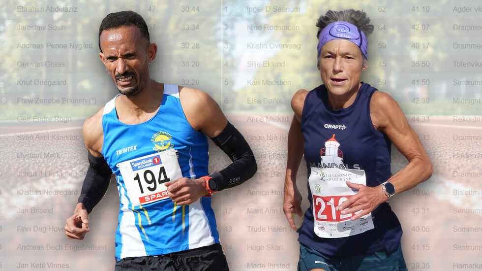 Ebrahim Abdulaziz og Inger Saanum topper veteranstatistikken på 10 km halvveis i 2025. (Foto: Henrik Kofoed Nilsen / Einar Børve)