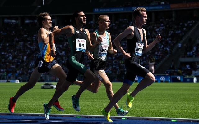 Narve Gilje Nordås i front på Olympiastadion i Berlin søndag. (Foto: arrangøren)