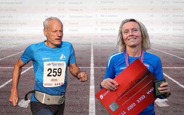 Ivar Andreas Sandø og Elise Orten topper veteranstatistikken på 5 km halvveis i 2025. (Foto: Arne-Dag Myking / Montasje: Bjørn Johannessen)