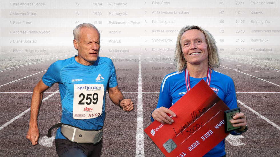 Ivar Andreas Sandø og Elise Orten topper veteranstatistikken på 5 km halvveis i 2025. (Foto: Arne-Dag Myking / Montasje: Bjørn Johannessen)