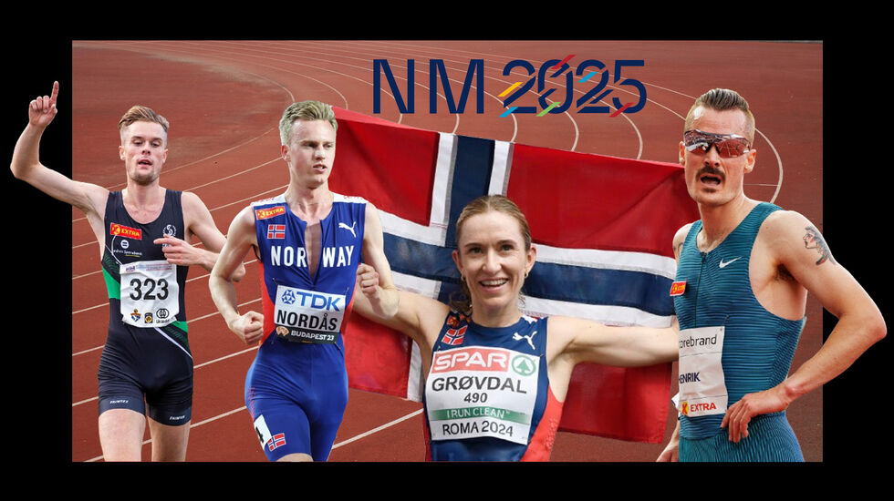 Til fredag starter årets NM i friidrett. Filip og Henrik Ingebrigtsen, Narve Gilje Nordås og Karoline Bjerkeli Grøvdal er blant de påmeldte. (Foto: Samuel Hafsahl/Arne-Dag Myking/Bjørn Johannessen/Sylvain Cavatz - Montasje: Bjørn Johannessen)