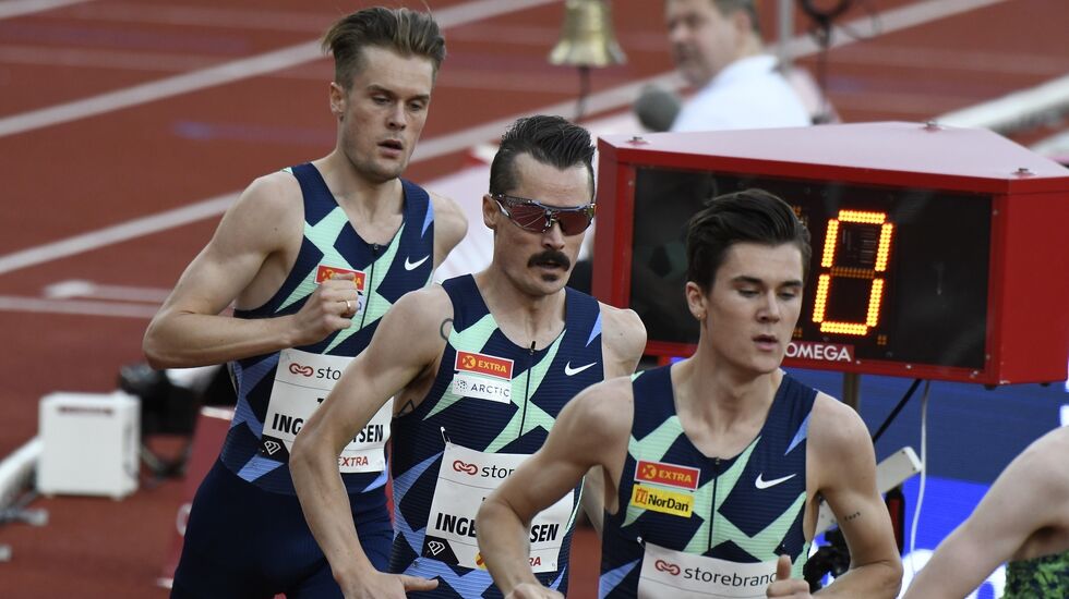 Jakob, Henrik og Filip Ingebrigtsen under Impossible Games på Bislett i 2020 (Foto: Bjørn Johannessen)