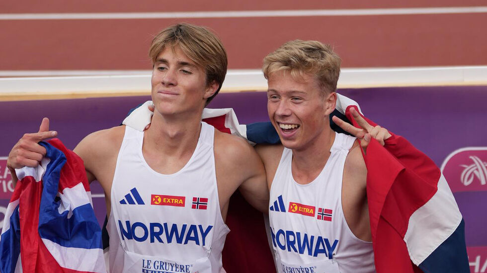 Andreas Dybdahl og Håkon Moe Berg sørget for dobbel norsk på 1500 meter i U20-EM: sølv til Andreas, gullet til Håkon. (Foto: Einar Børve)