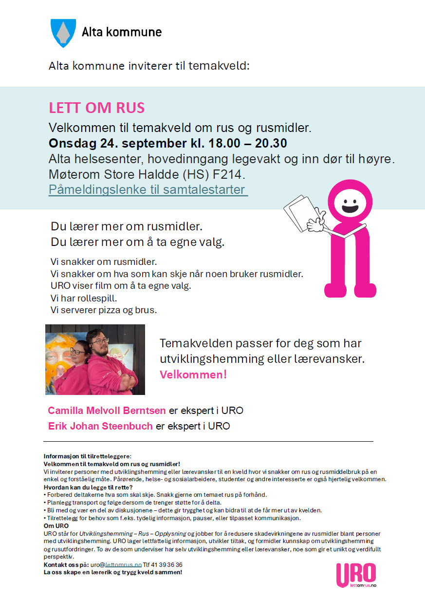 plakat med invitasjon til temakveld om rus og rusmidler