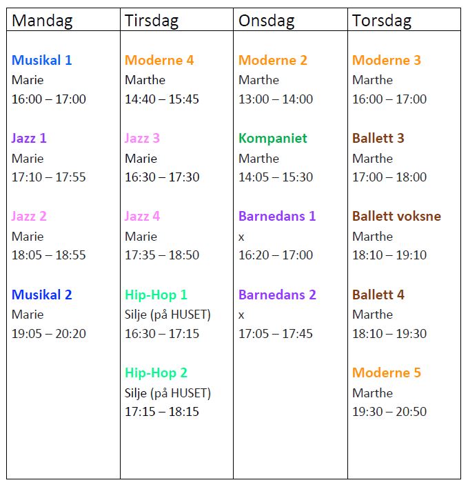 Timeplan dans 25/26