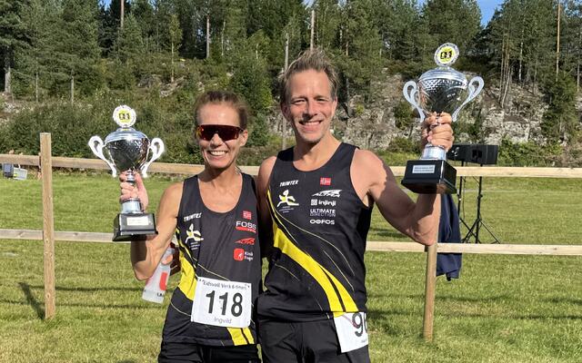 Ingvild Aurdal og Harald Bjerke - begge fra Romerike Ultraløperklubb, var klare vinnere av 20-års jubileumsutgaven av Eidsvoll 6-timers. (Foto: Olav Engen)