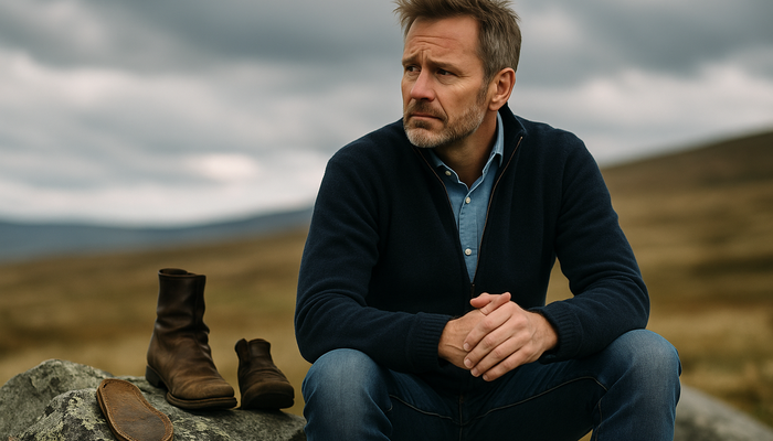 En slitt sko ved siden av Askeladden symboliserer at selv det ubrukelige kan bli verdifullt – akkurat som fremragende ledere henter læring ut av feil, frykt og motgang. (Foto: AI)