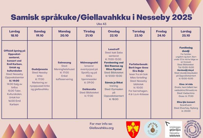Plakat med programmet til den samiske språkuken