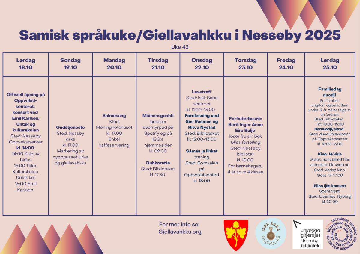 Plakat med programmet til den samiske språkuken