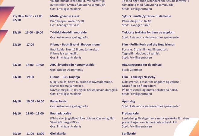 Bilde av programmet for Giellavahkku2025/Samisk språkuke 2025.