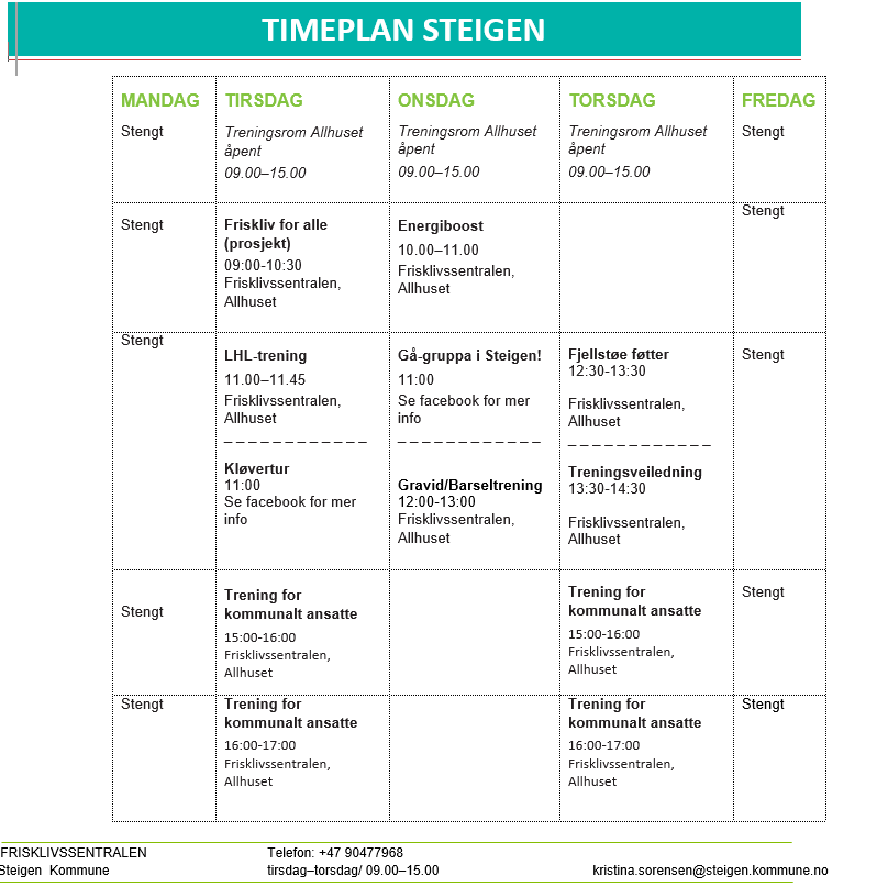Aktivitetsplan høst 2025 frisklivssentralen