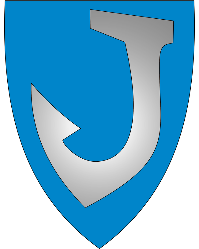 Båtsfjord`s Kommunevåpen. Sølvkrok på blå bakgrunn.