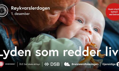Baby og eldre mann. Røykvarslardagen 2025
