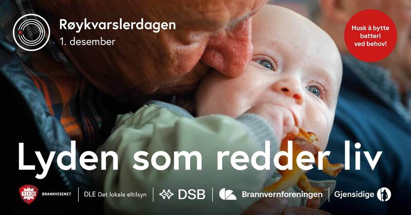 Baby og eldre mann. Røykvarslardagen 2025