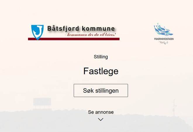 På bilde: Fastlegestilling annonse.
