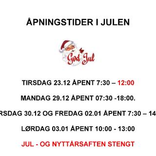 Nissehode, GOD JUL, tekst åpningstider på Erikstemmen i jula