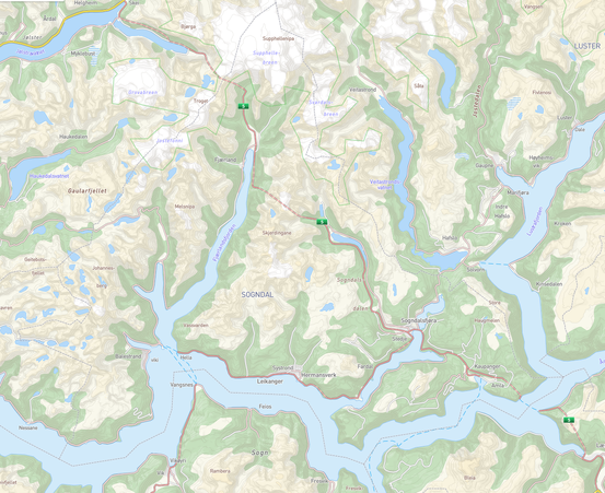 Eit kartutsnitt som visar Sogn