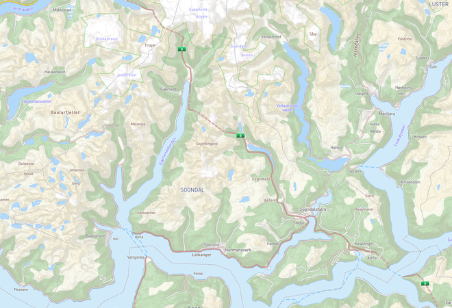 Eit kartutsnitt som visar Sogn