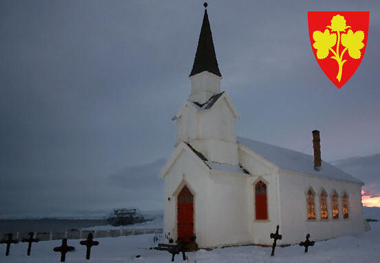 Illustrasjon av Nesseby kirke i desember