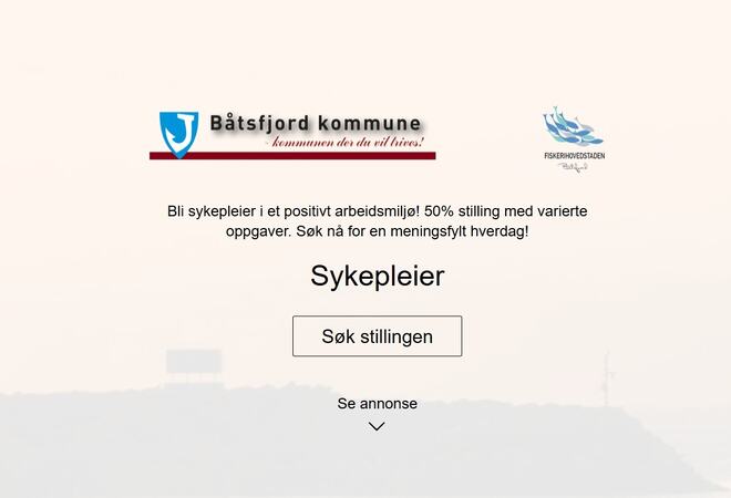 På bilde: Sykepleier annonse. Stilling ledig. Utklipp fra Jobbnorge.no