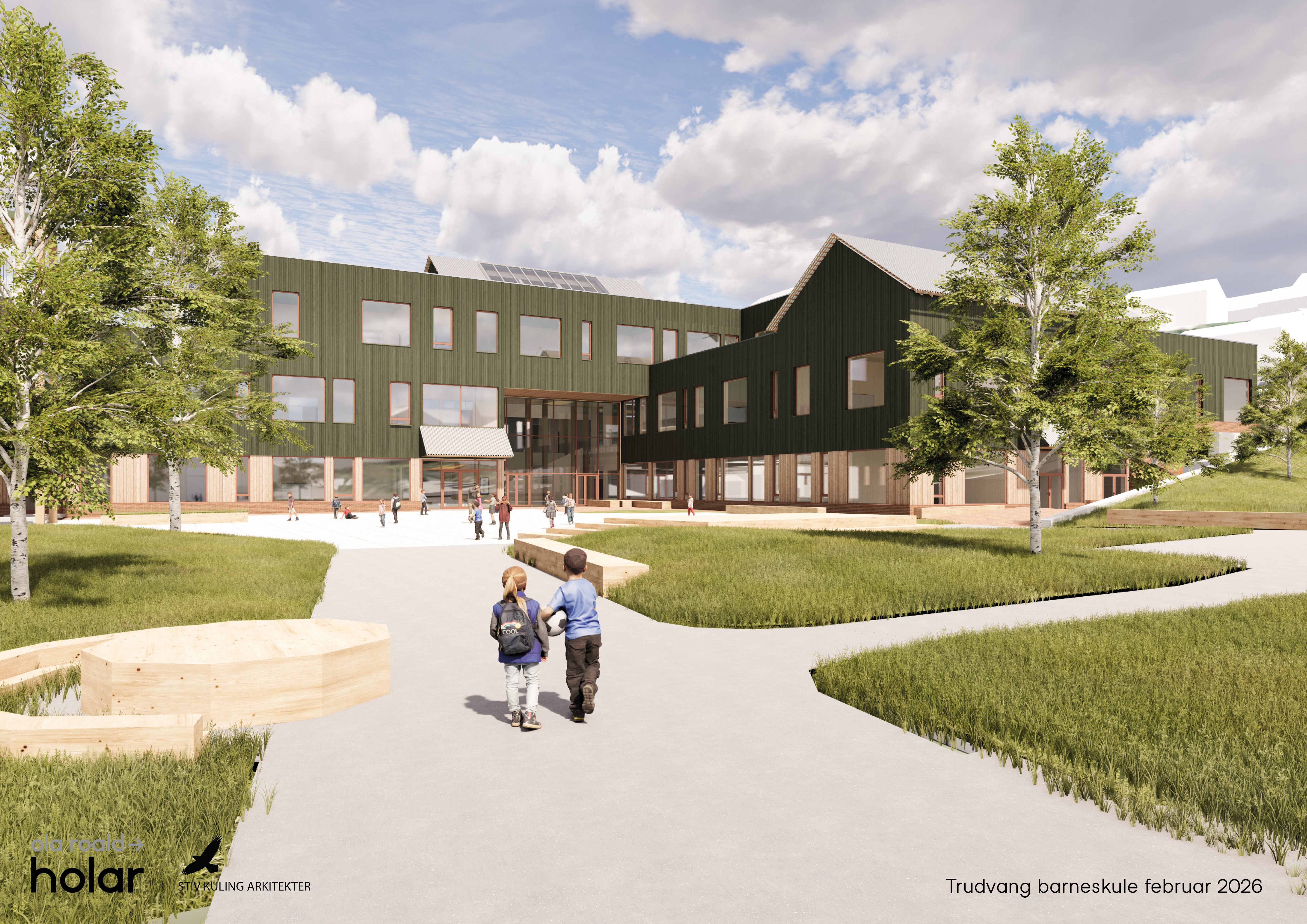 Illustrasjon som visar Nye Trudvang skule