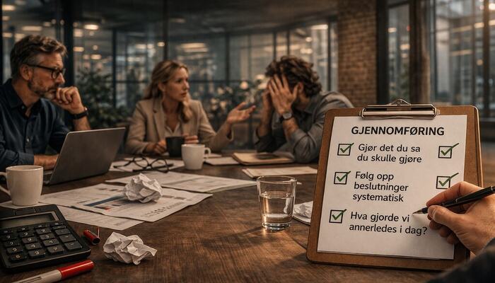 Gode beslutninger betyr lite hvis ingen følger opp. Det er ikke møtene som avgjør, det er det som skjer etterpå. Gode beslutninger betyr lite hvis ingen følger opp. Det er ikke møtene som avgjør, det er det som skjer etterpå.