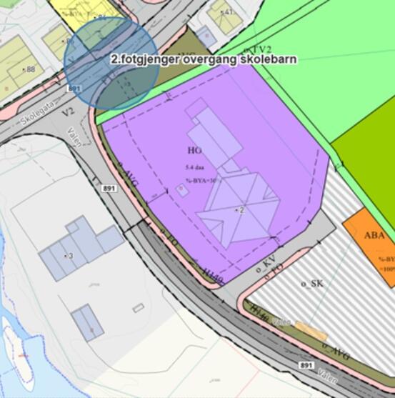 På bilde: Kart for området Hotellet, Valen/Skolegatakrysset.